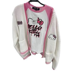 Hello Kitty White Cardigan Pink Stripe Embroidered Size 0X